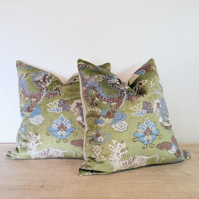 Green Pierre Frey Wanly Pillows in Foret Green - Pair 22" For Sale - Image 8 of 9