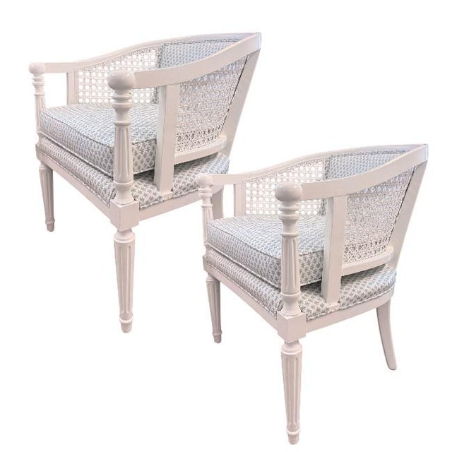 Mid-Century Modern Vintage Cane Barrel Lounge Chairs – Pair For Sale - Image 3 of 8
