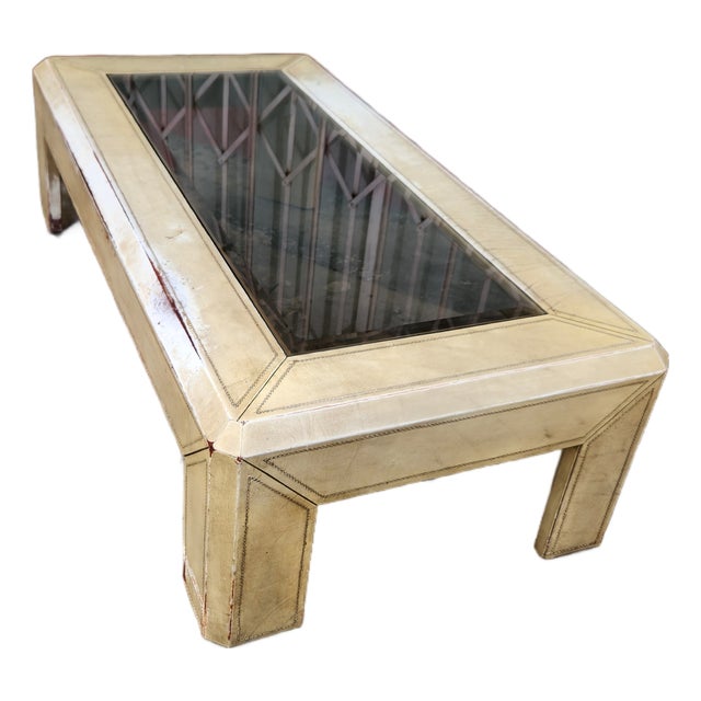 Vintage Distressed Leather Coffee Table For Sale