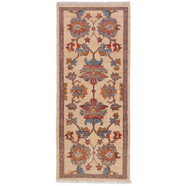 Shabby Chic Ziegler Beige/Red Wool Runner Rug- 2'0'' X 5'1'' For Sale - Image 9 of 10