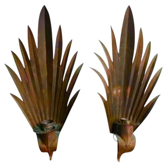 Art Deco French Palm Leaf Sconces in Hammered Copper, 1930, Set of 2 For Sale - Image 12 of 12