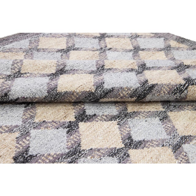 Textile Modern Swedish Style Gray and Beige Handmade Geometric Wool Rug For Sale - Image 7 of 11