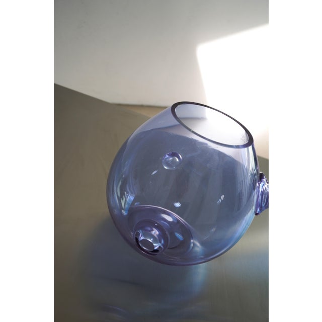 Beautiful Murano glass vase with lilac-blue glass, a color that changes with the light, featuring spikes and holes. In...