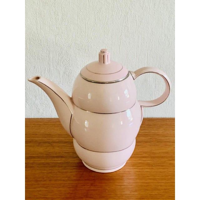 Art deco, teapot by rgk, czechoslovakia, 1930's. the piece is made of porcelain, with an enameled coating, that is a...