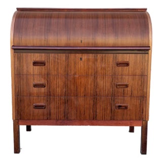 1960s Danish Modern Rosewood Roll Top Writing Desk by Bernhardt Pedersen For Sale