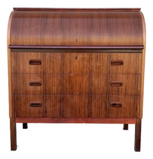 1960s Danish Modern Rosewood Roll Top Writing Desk by Bernhardt Pedersen