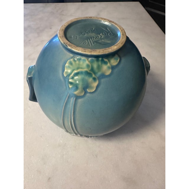 Art Deco Roseville Pottery Primrose Art Deco Jardiniere Vase "285-6" Blue 1932 For Sale - Image 3 of 9