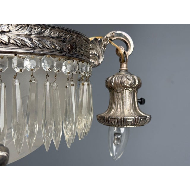 French Victorian, Chandelier, Etched Glass, Silver Plated, 19th Century For Sale - Image 10 of 17