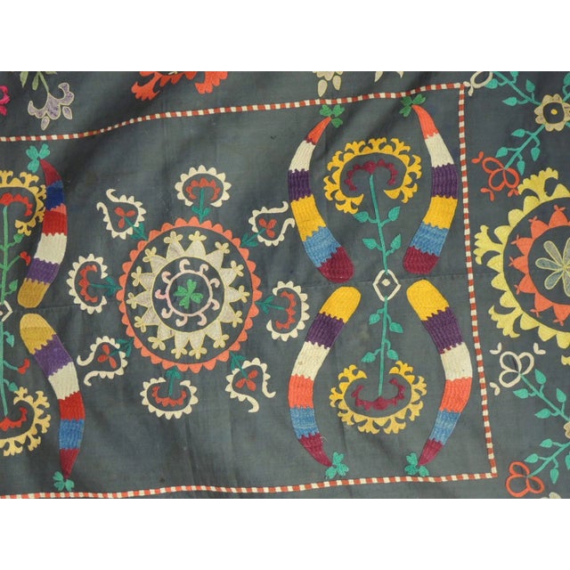 Traditional Vintage Large Colorful Floral Embroidered Vintage Suzani Panel For Sale - Image 3 of 9