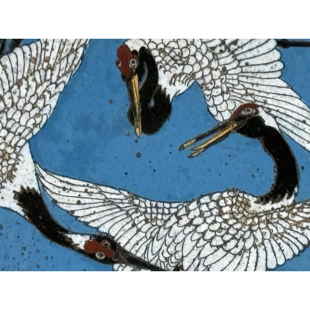 Monumental Japanese Cloisonne Enamel Charger Cranes Attributed, Hayashi Kodenji For Sale - Image 4 of 18