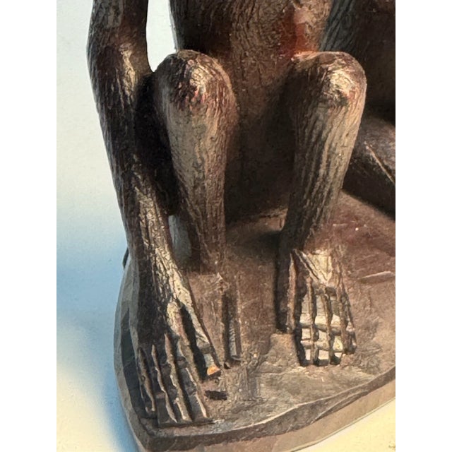 1990s Vintage African Folk Art 2 Hand Carved Wooden Monkeys Figurine For Sale - Image 5 of 10