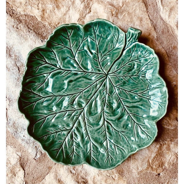 Vintage Portuguese 'Bordallo Pinheiro' Majolica Glazed Ceramic Geranium Leaf Platter For Sale In San Antonio - Image 6 of 13