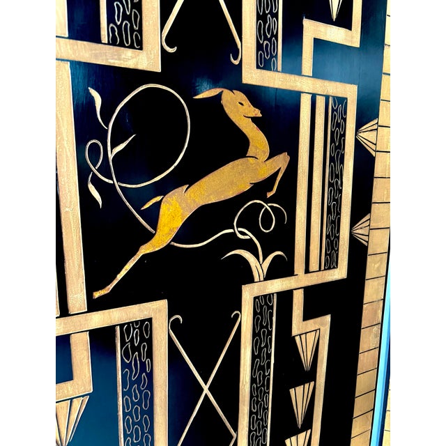Mid 20th Century Art Deco Gilt and Black Lacquer 3-Panel Divider Screen For Sale In Denver - Image 6 of 7