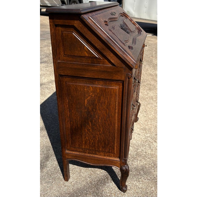 Wood Vintage French Secretary With Carved Pillow Front For Sale - Image 7 of 12