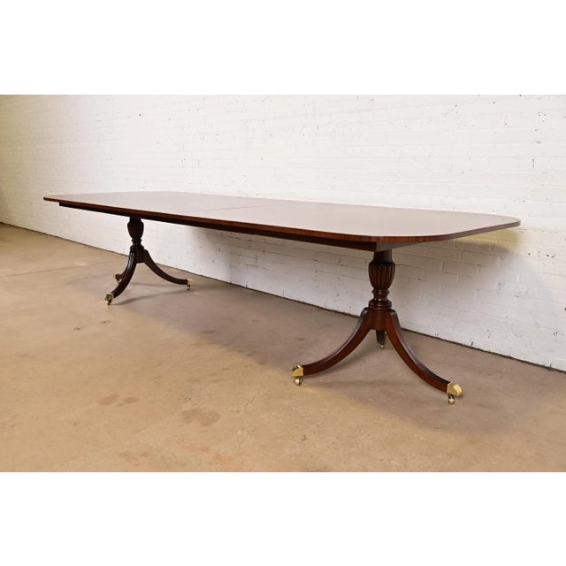 Councill Furniture Councill Furniture Georgian Banded Mahogany Double Pedestal Extension Dining Table, Newly Refinished For Sale - Image 4 of 14
