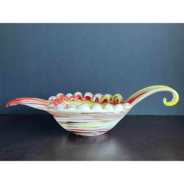 Orange Vintage C1950s Fratelli Toso Murano Art Glass Orange and Yellow Swirl Candy Dish For Sale - Image 8 of 12