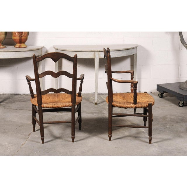 Pair of 19th C. Rush Seat Armchairs From France For Sale - Image 4 of 13