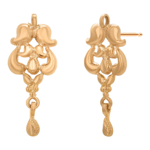 1980s Rare 19k Yellow Gold Vintage Floral Drop Earrings, A Pair