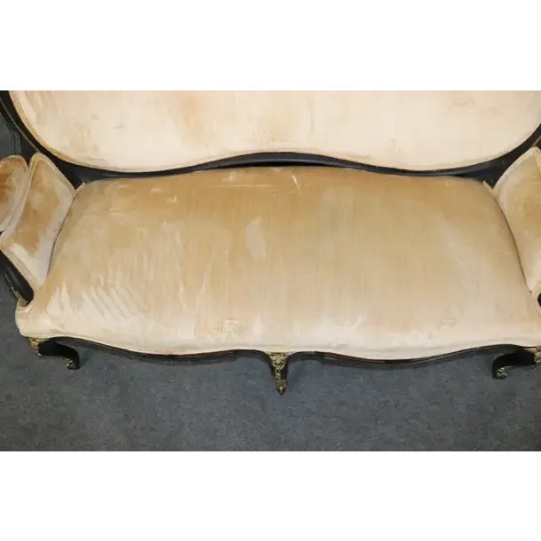 Ebonize Burled Walnut French Victorian Louis XV Bronze Mounted Settee circa 1890 For Sale In Philadelphia - Image 6 of 13