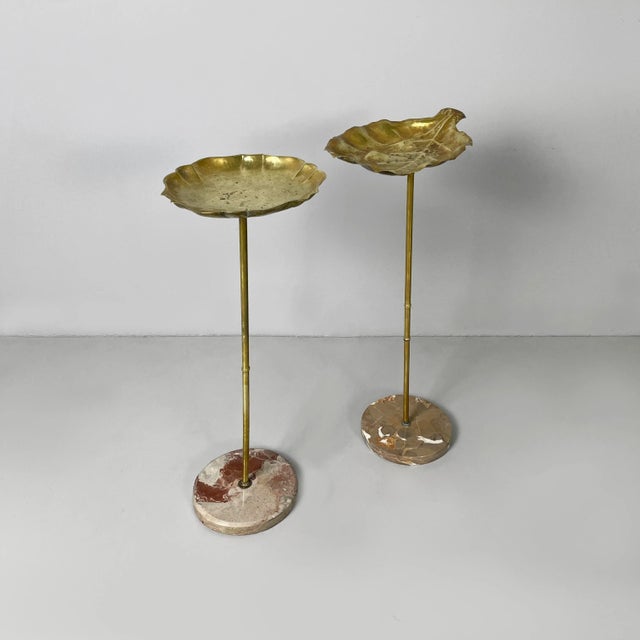 Italian mid-century modern ashtrays in brass and marble, 1950s Pair of floor ashtrays in brass and marble. The brass...