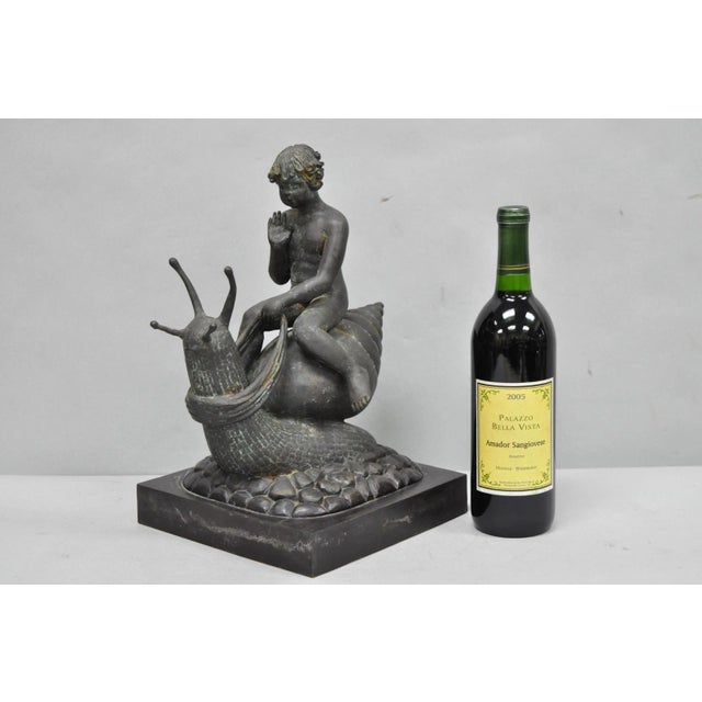 Vintage Mythical Bronze Cherub Riding Snail Sculpture Figure Attr to Maitland Smith For Sale - Image 17 of 18