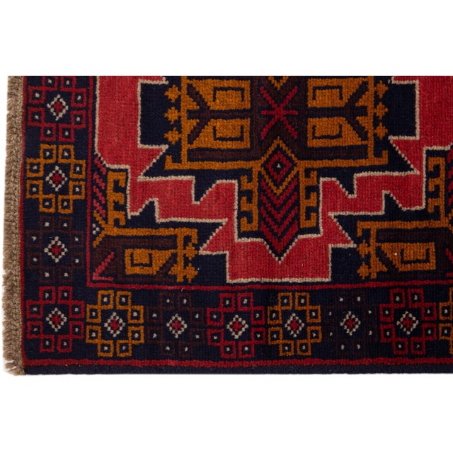 1960s Vintage Persian Balouch Handmade Red Medallion Wool Rug For Sale - Image 4 of 7