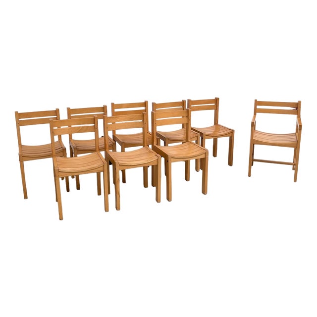 Beech Chairs by Sornay, 1980s, Set of 9 For Sale