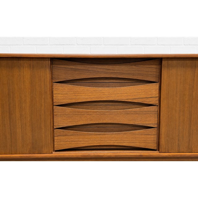 Mid Century Modern Styled Teak Credenza | Scandinavian Media Console | Handmade Reclaimed Wood Sideboard For Sale - Image 11 of 12