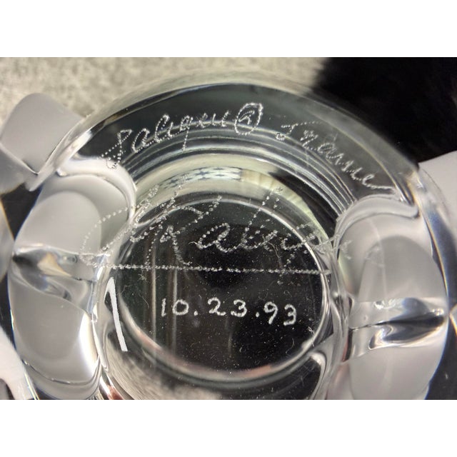 1990s Lalique France Double Signed Dated 10.23.93 Frosted Crystal Tulip Leaf Bowl For Sale In Chicago - Image 6 of 8