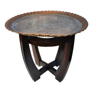 Late 19th Century Hand-Engraved Persian Copper Tray Accent Table