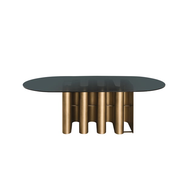 Romeo Glass Top Sculptural Oval Dining Table Set with 6 Green Velvet Chairs For Sale - Image 4 of 5