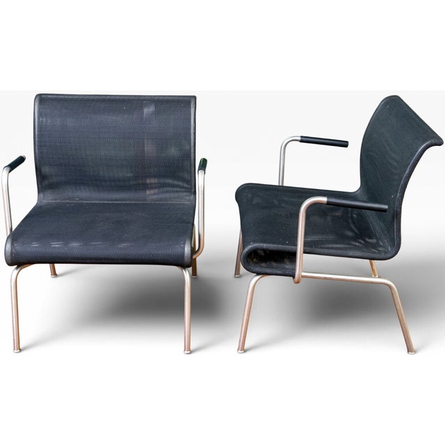 Keilhauer Furniture Pair of Keilhauer Net Lounge Armchairs by Eoos in Black Mesh and Tubular Steel For Sale - Image 4 of 16