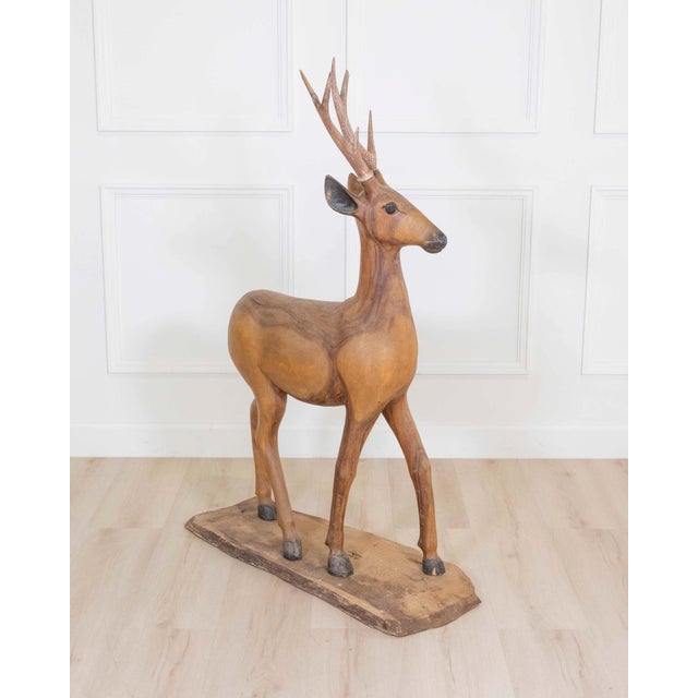 Italian 20th Century Life-Size Walnut Deer Sculpture For Sale - Image 9 of 12