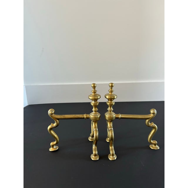 Late 20th Century Antique Whimsical English Brass Andirons For Sale - Image 5 of 7