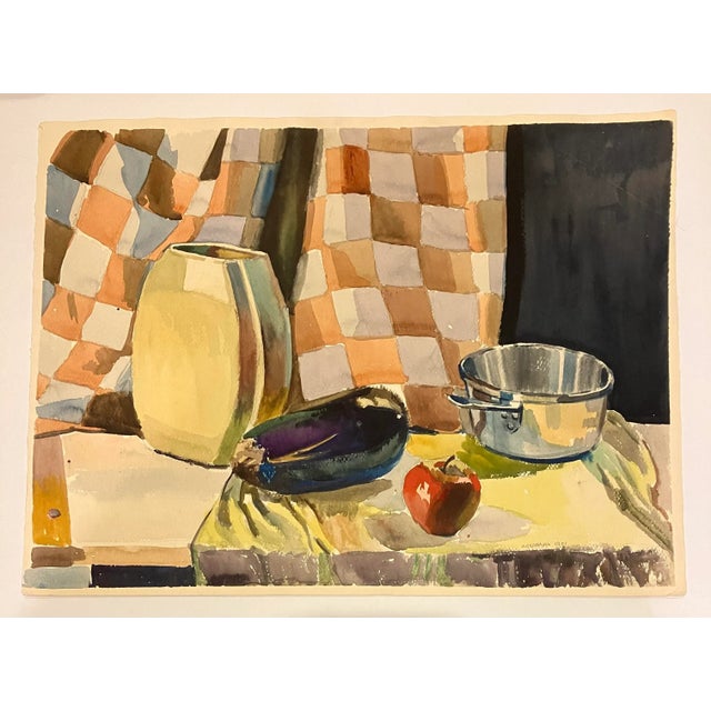 1950’s Original Anthony Ferrara Still Life Watercolor Painting Fruit & Pots For Sale In Philadelphia - Image 6 of 6