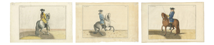 After Friedrich Wilhelm Baron d’Eisenberg, Manège Horse Plates, Le Bijoux, Le Parfait & Le Gendarme, 1727, Engravings, Set of 3