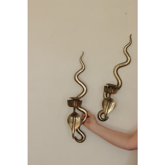 Egyptian Revival Style Engraved Brass Cobra Sconces, Set of 2 For Sale - Image 18 of 18