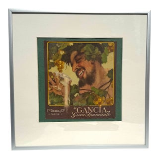 Original Antique Gancia Gran Spumante Advertisement, Bacchus Design, C. 1910s For Sale