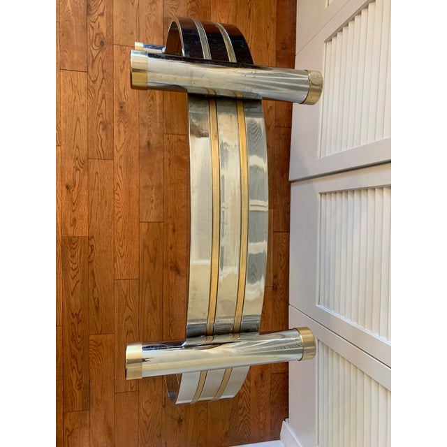 1980s Vintage Romeo Rega Chrome Brass U-Shaped Console Tables. A-Pair For Sale - Image 11 of 18