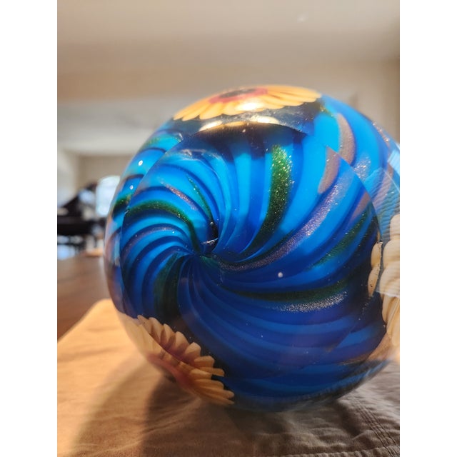 Murano Vintage Murano Millefiori Art Glass Vase - Blue Spiral Sunflower Murrine Ruffle For Sale - Image 4 of 8