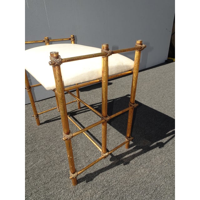 Vintage Hollywood Regency Gold Gilt Rope Metal Vanity Bench Stool For Sale - Image 9 of 18