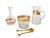 A set of midcentury modern glassware from the Tyrol collection by Culver. Decorated with a bold 22 karat gold band...