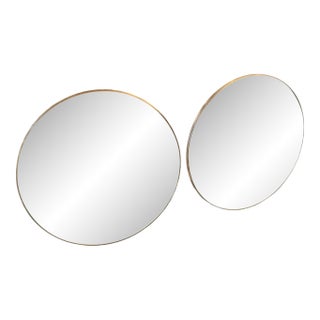 Two 1980s Gio Ponti Style Mid-Century Modern Gilt Metal Round Wall Mirrors For Sale