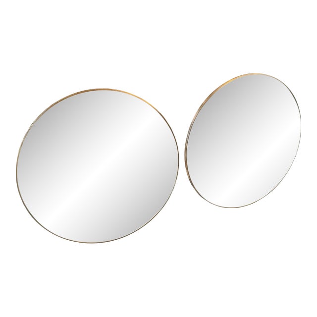 Two 1980s Gio Ponti Style Mid-Century Modern Gilt Metal Round Wall Mirrors For Sale