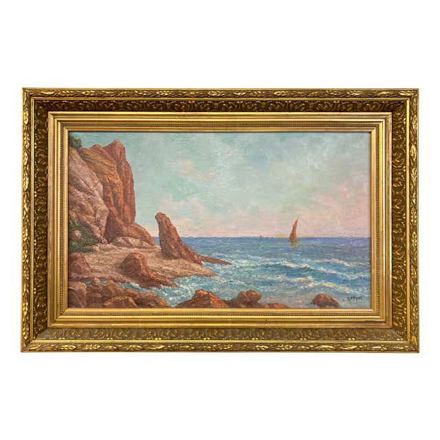 Mediterranean Seascape, 1960s, Oil on Canvas, Framed For Sale