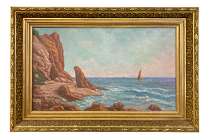 Mediterranean Seascape, 1960s, Oil on Canvas, Framed