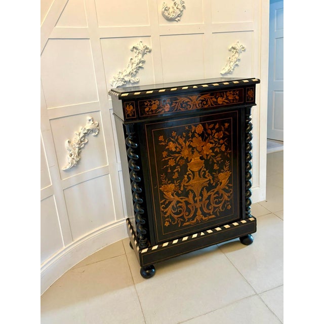 Antique Victorian Floral Marquetry and Ebonised Side Cabinet, 1860 For Sale - Image 15 of 18
