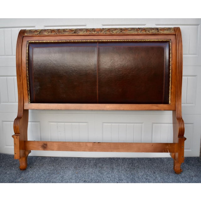 Tuscan Legacy Pine Upholstered Sleigh Bed Carved and Inlaid Ornate Queen Frame For Sale - Image 3 of 18