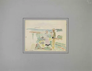 Paul Emile Colin, Farmers, Ink Drawing, Mid-20th Century