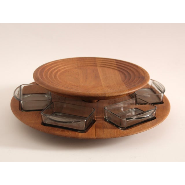 Danish Teak Carousel with Six Glass Bowls by Digsmed, 1960s, St of 7 For Sale - Image 4 of 6